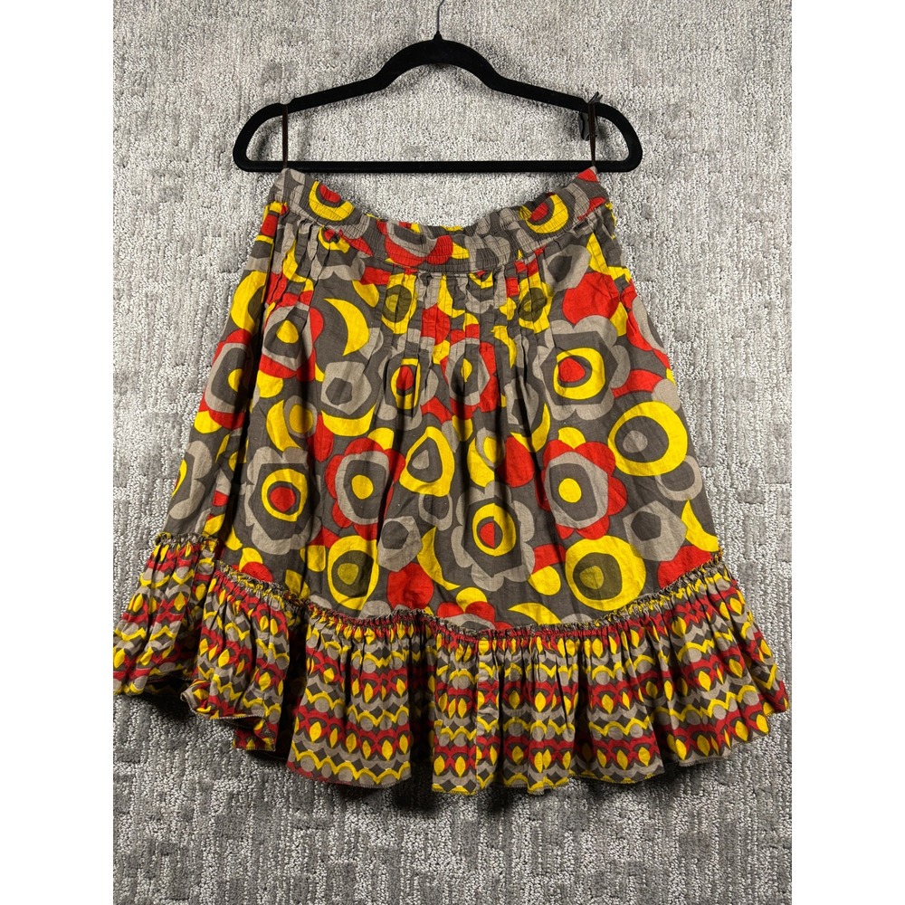 Mix Nouveau New York Cotton Floral Ruffle Hem Skirt Red Yellow Grey Size L